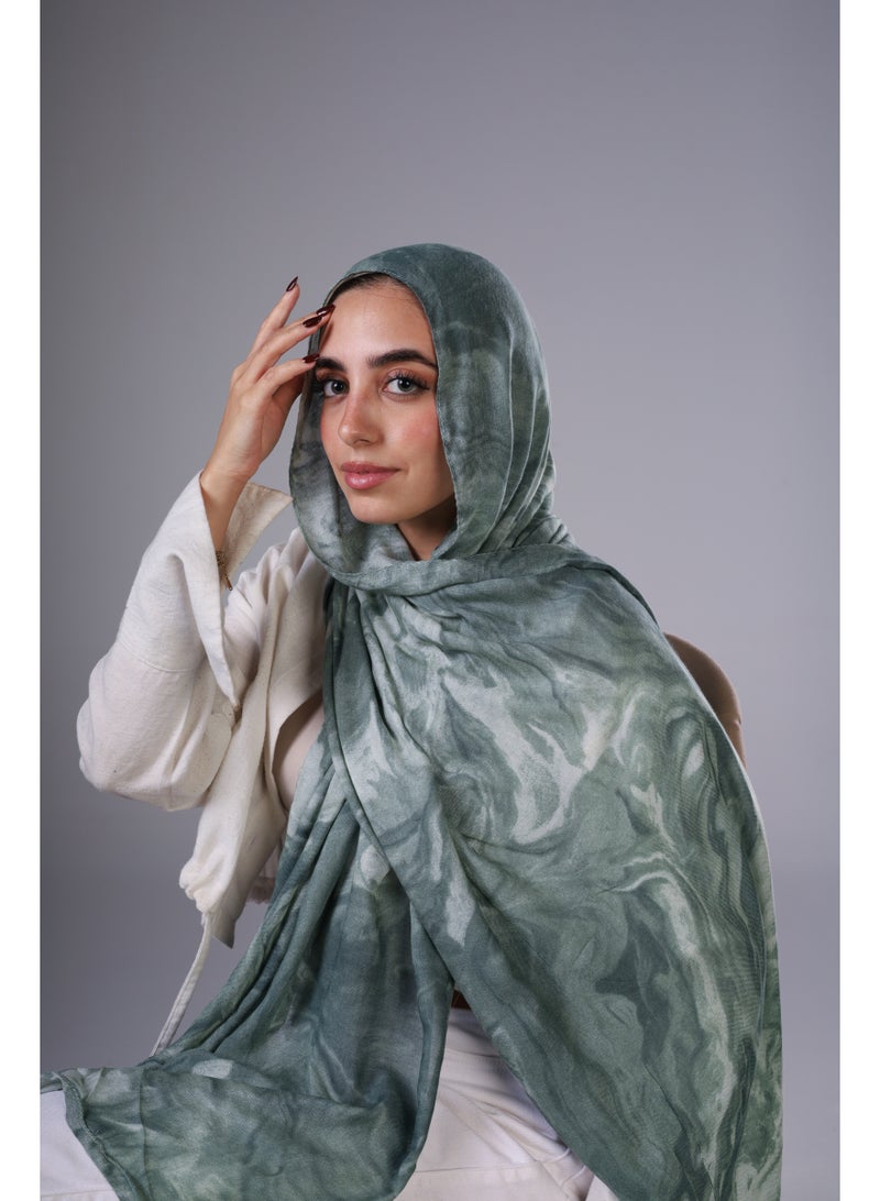 Lavezzi Marble Modal Hijab – Soft Breathable Long Scarf for Women – Lightweight Modest Fashion Headscarf – Elegant Everyday Hijab Shawl (Green) - Image 1